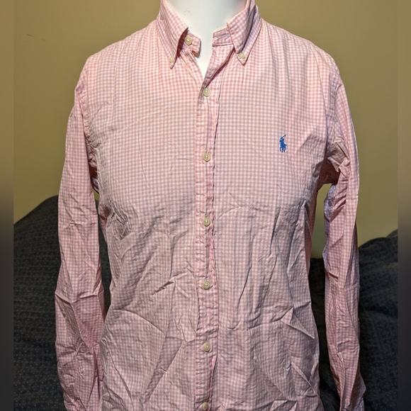 Ralph Lauren men's pink checkered Oxford button down - Picture 3 of 5